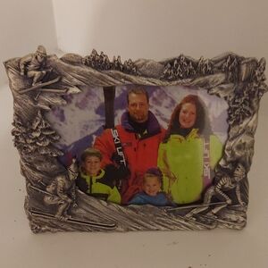 Vintage Pewter Sking Photo Frame